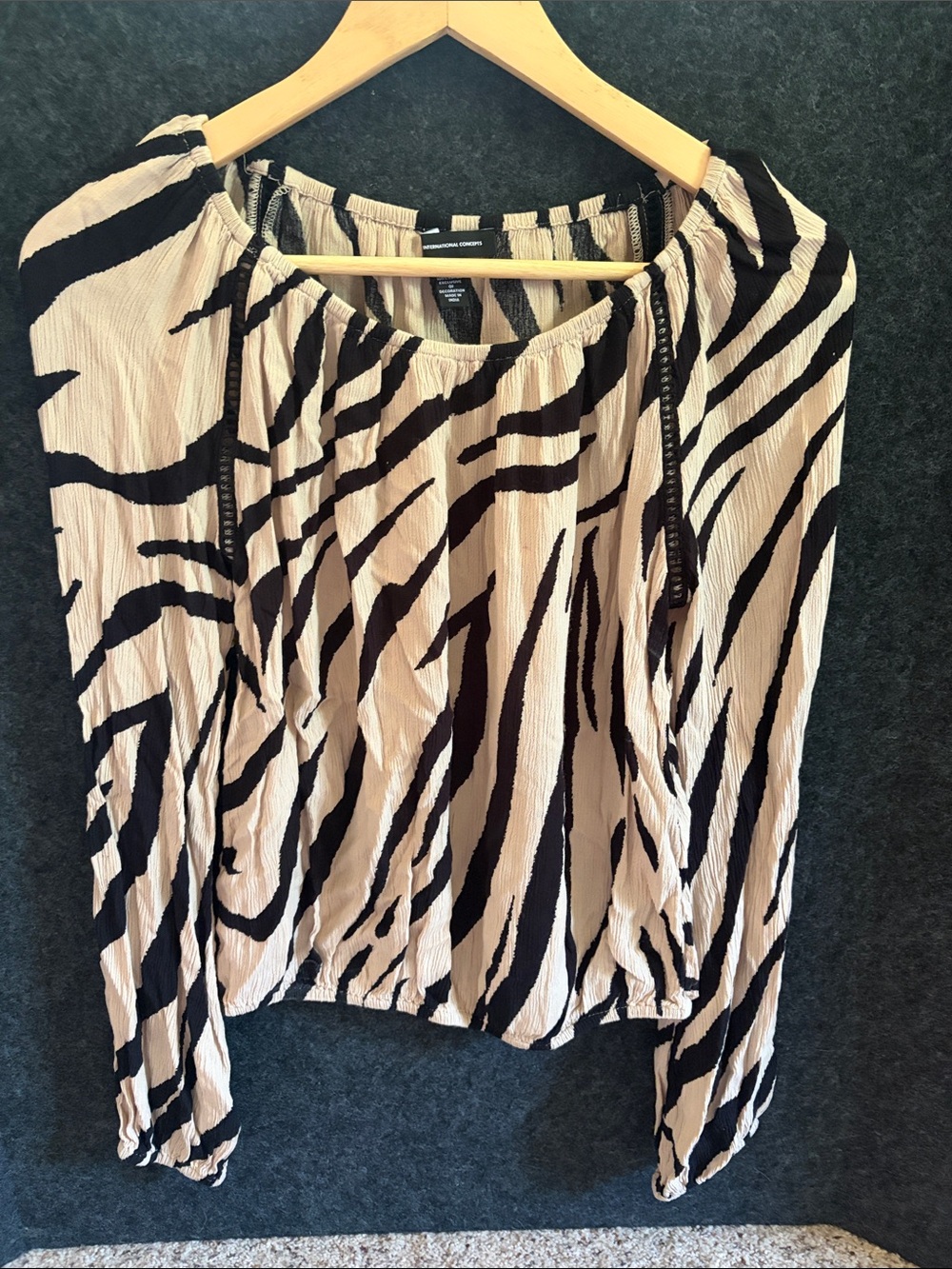 INC International Concepts Black and Beige Zebra-Print Off-Shoulder Blouse